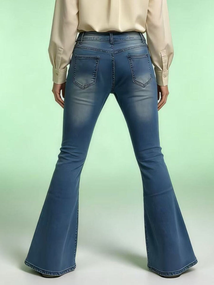 Vintage wash high-rise flare jeans in stretch denim