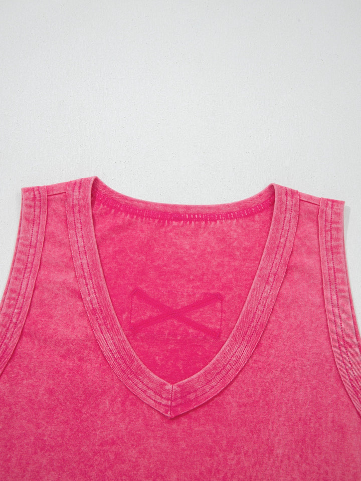 Mineral wash V-neck tank top with curved hem