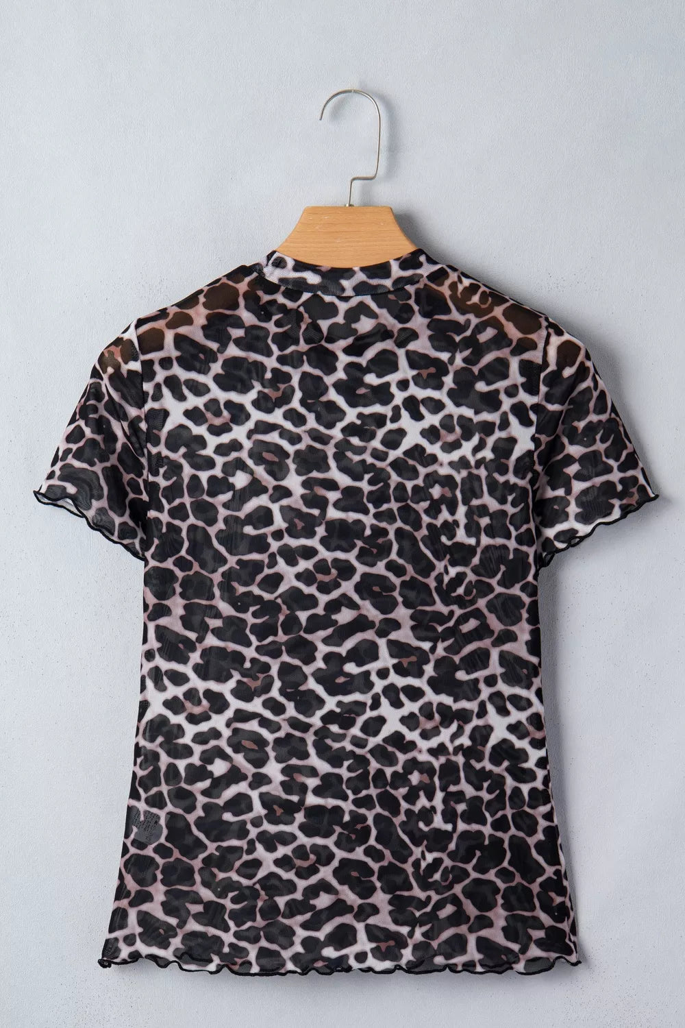 Sheer mesh leopard print fitted short sleeve top