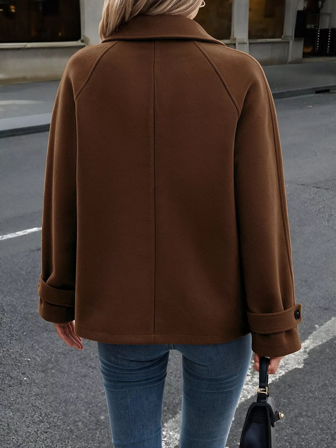 Single-breasted raglan sleeve wool-look jacket