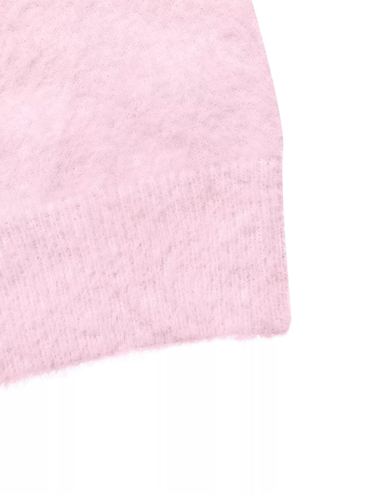 Fuzzy eyelash knit off-shoulder pullover sweater