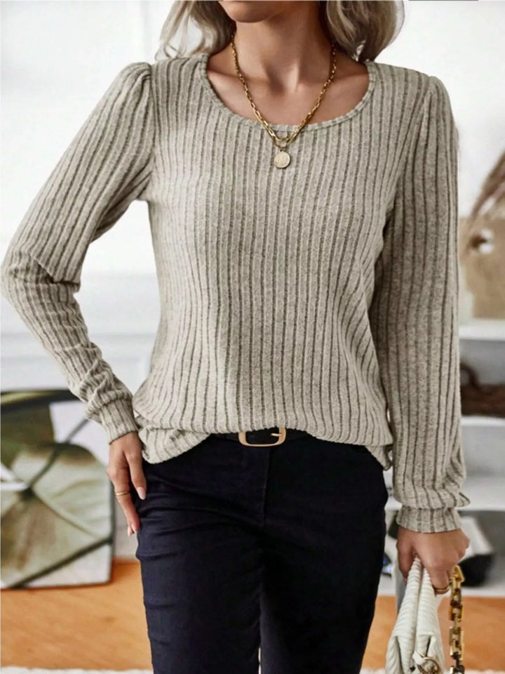 Ribbed knit scoop neck long sleeve top