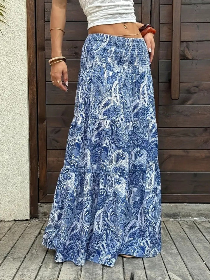Paisley print maxi skirt with smocked waist