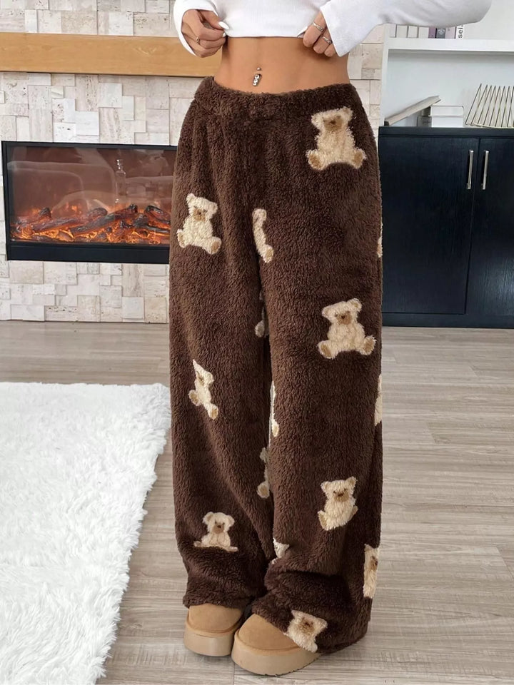 Brown Drawstring wide-leg pull-on lounge pants