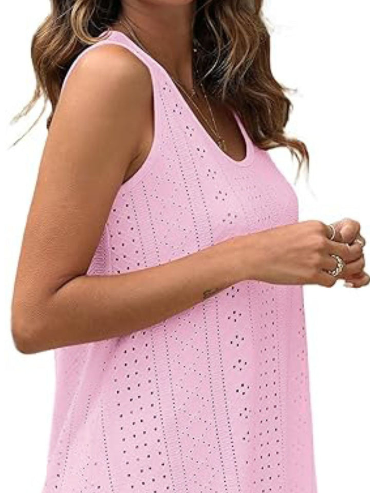Eyelet knit scoop neck flowy swing tank top