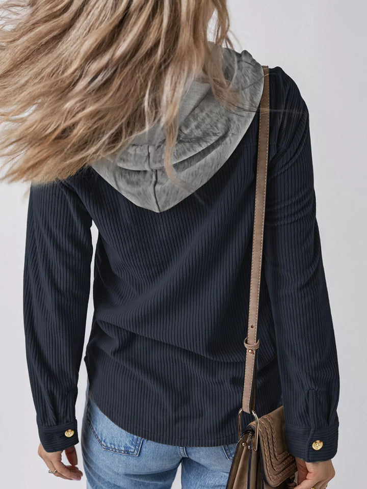 Ribbed corduroy hooded jacket with drawstring and pockets