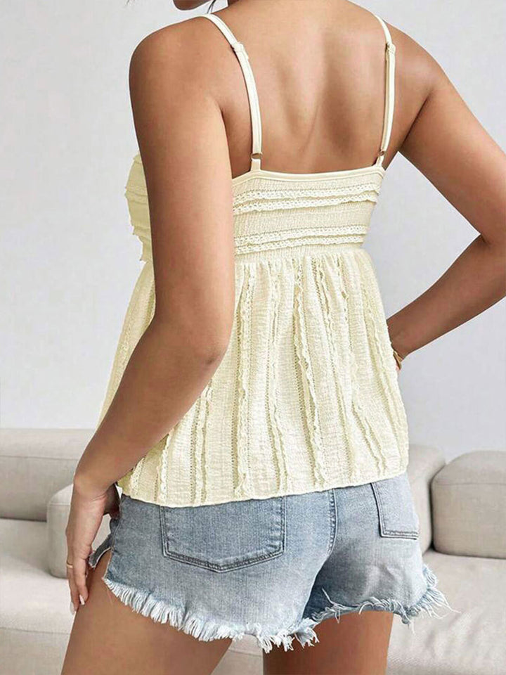 Textured ruched sweetheart neck babydoll cami