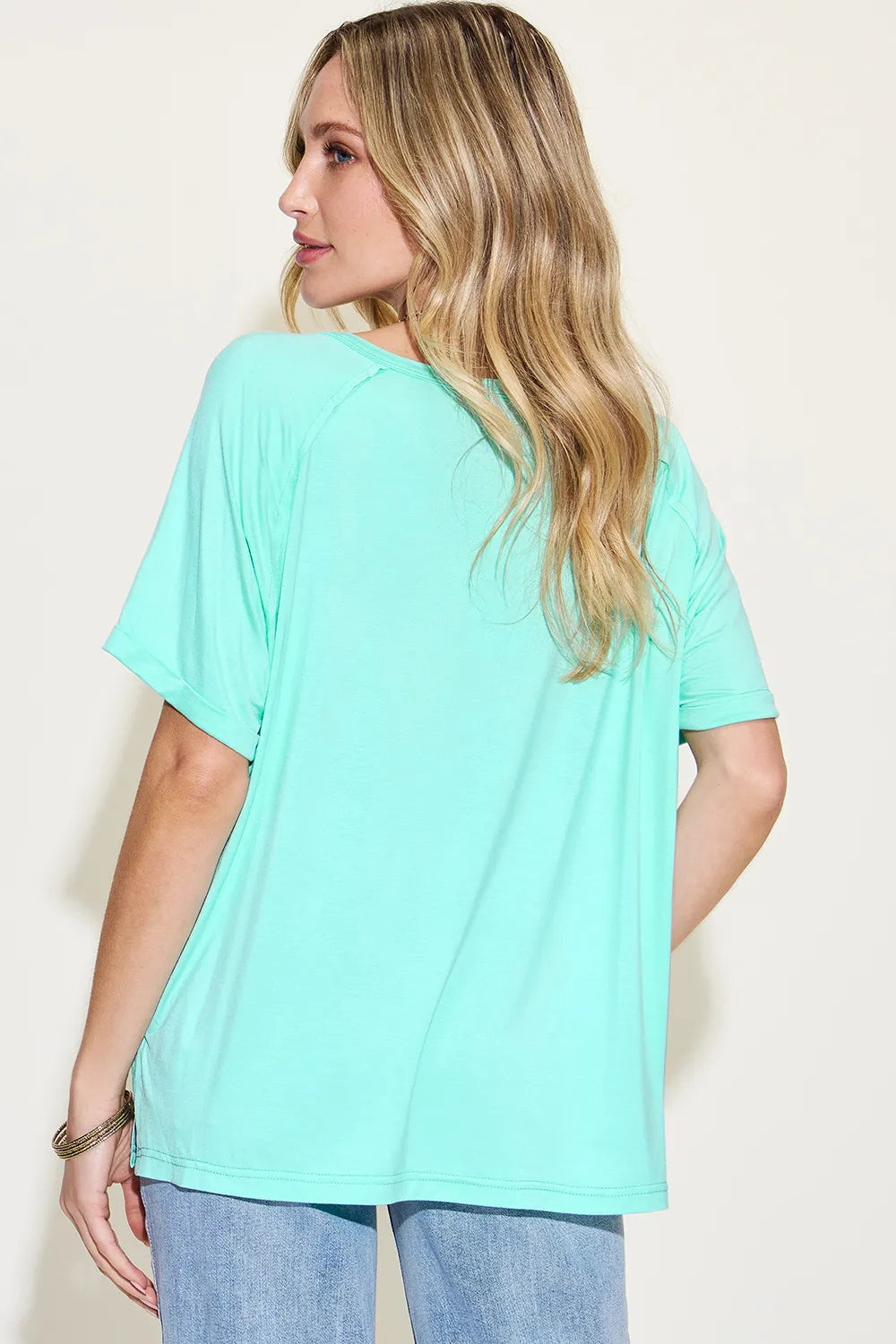 Relaxed bamboo V-neck short sleeve tee with side slits