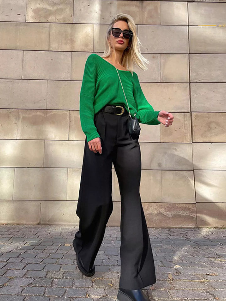 Pleated wide-leg dress pants with high-rise waist