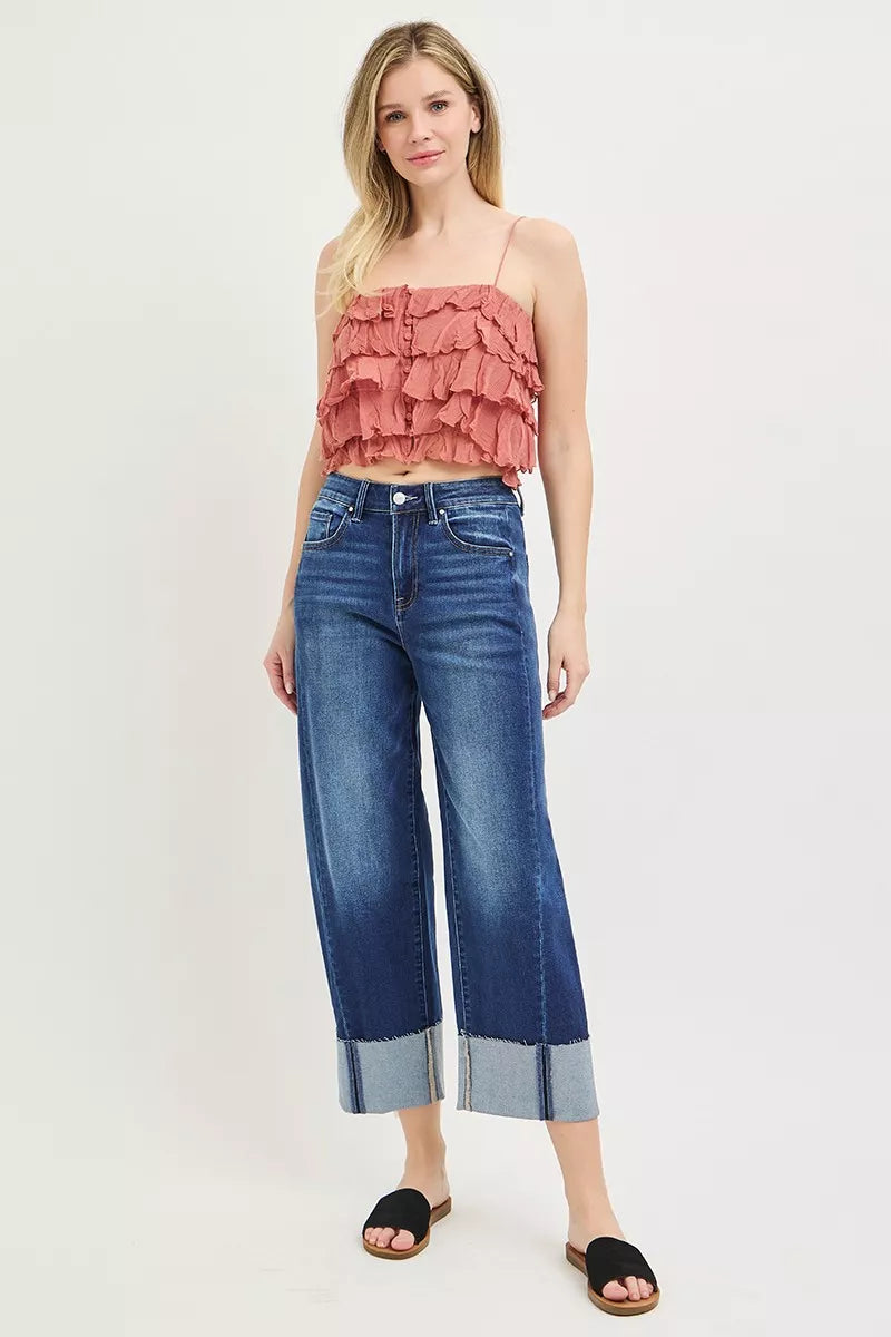 Slouchy cropped barrel jeans with cuffed hem