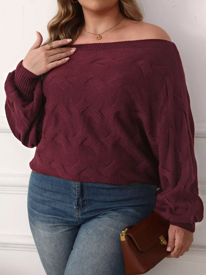 Textured cable knit off-shoulder sweater with batwing sleeves