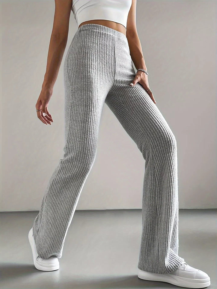 High-rise ribbed knit flare pants