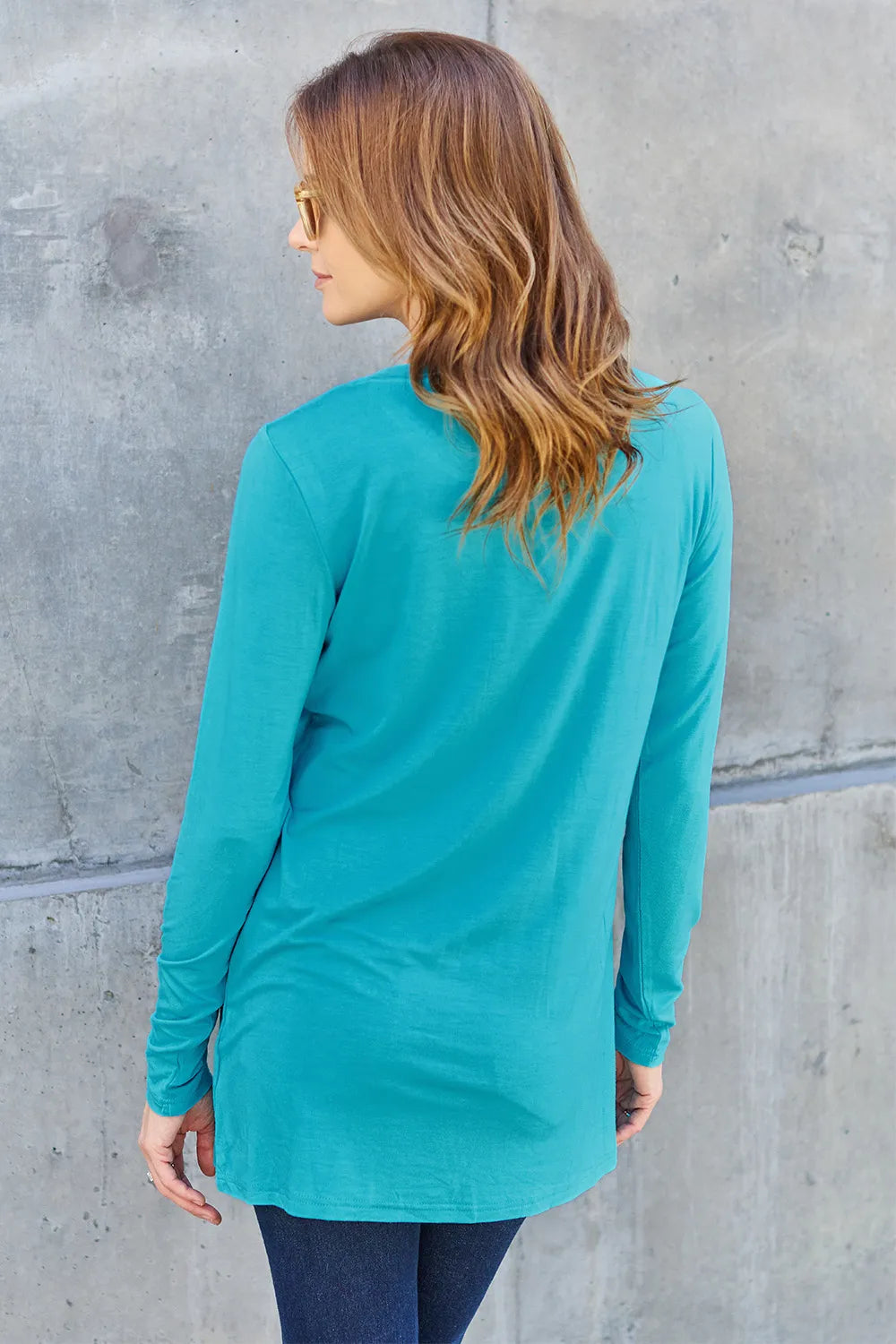 Long sleeve round neck tunic top with chest pocket