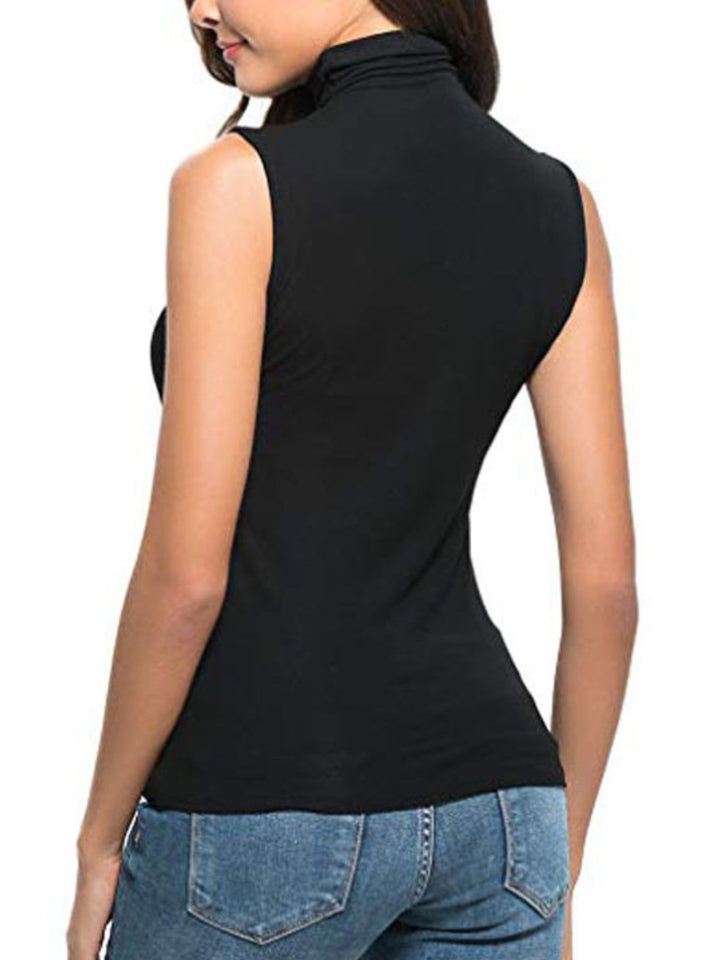 Sleeveless turtleneck slim-fit knit top