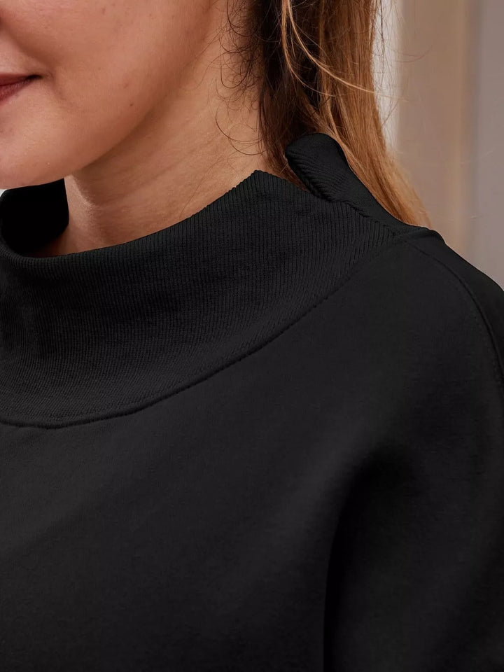 Mock neck dropped shoulder fleece sweatshirt