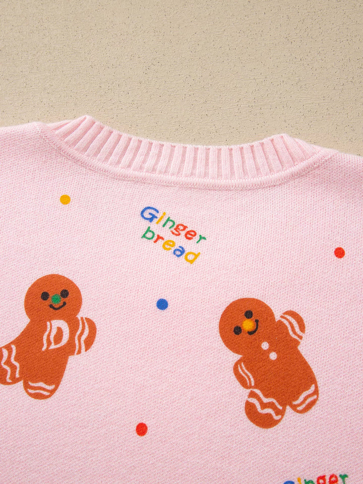 Gingerbread print crew neck knit sweater