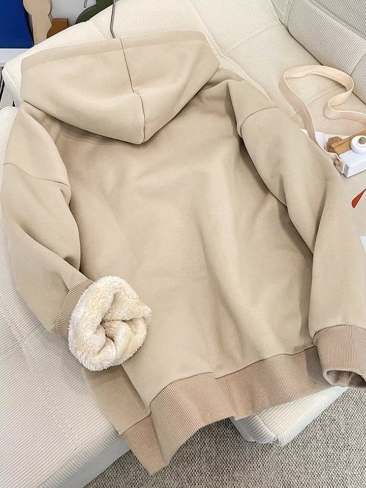 Fleece-lined zip-up hoodie with drawstring hood
