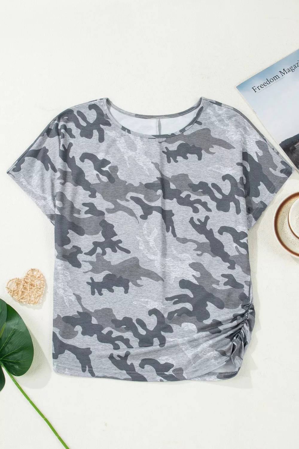 Camo print relaxed short sleeve crew neck tee