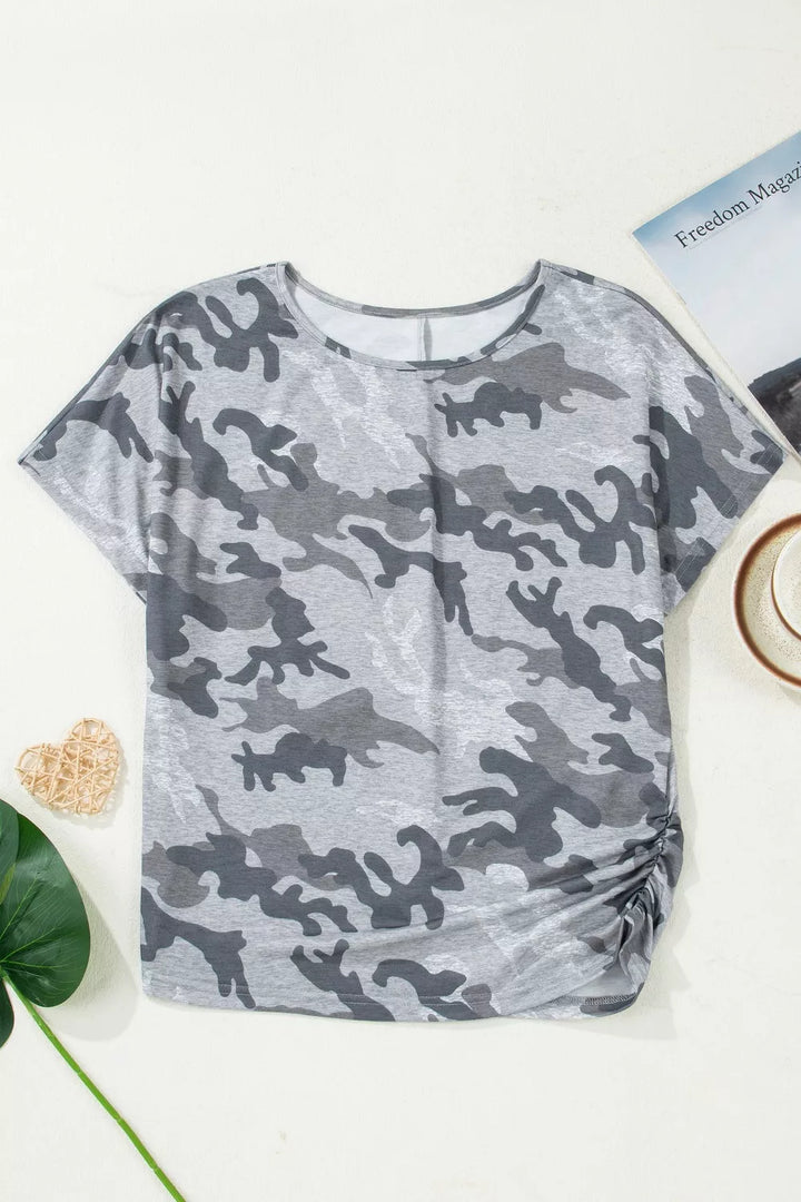 Camo print relaxed short sleeve crew neck tee