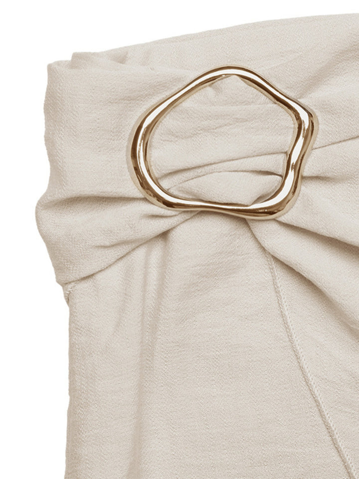 High-rise wrap mini skirt with knotted O-ring buckle