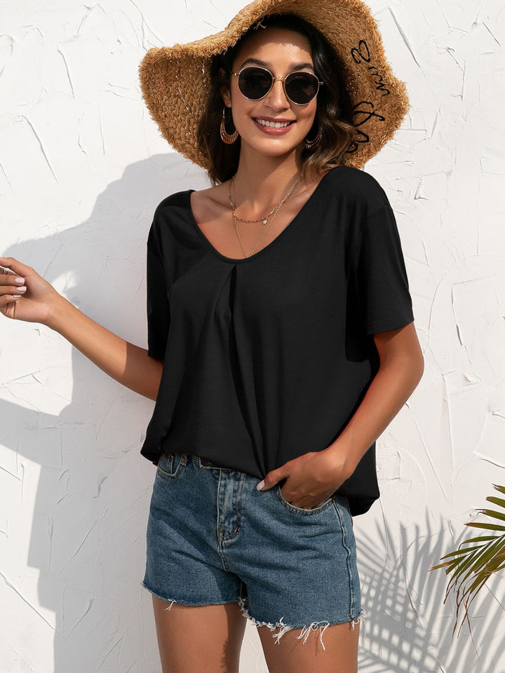 Floral crochet lace back short sleeve top