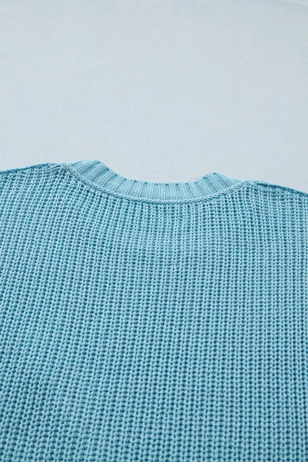 Boxy ribbed knit half-sleeve crew neck sweater