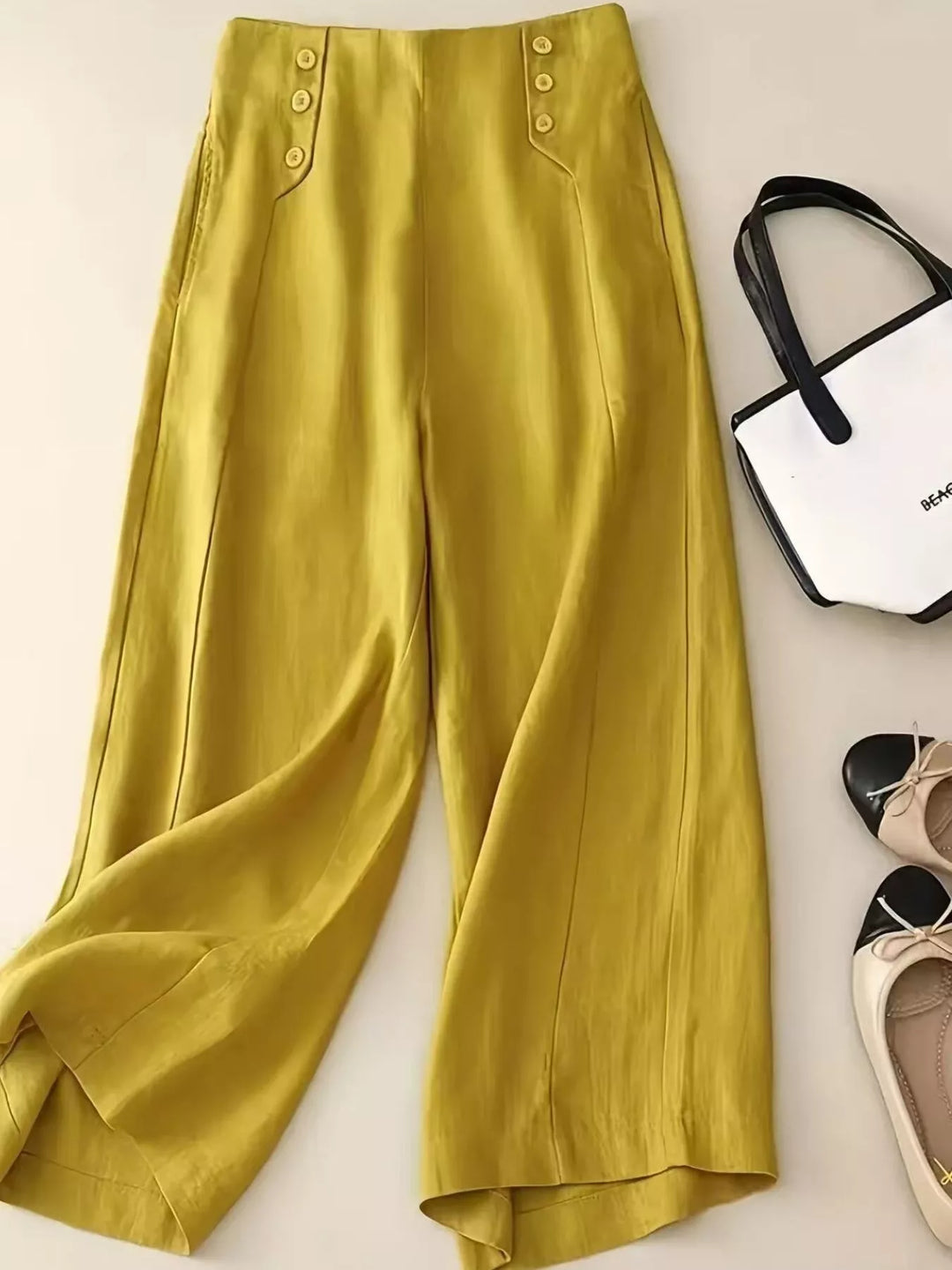 Yellow High-rise wide-leg pants with sailor button detail