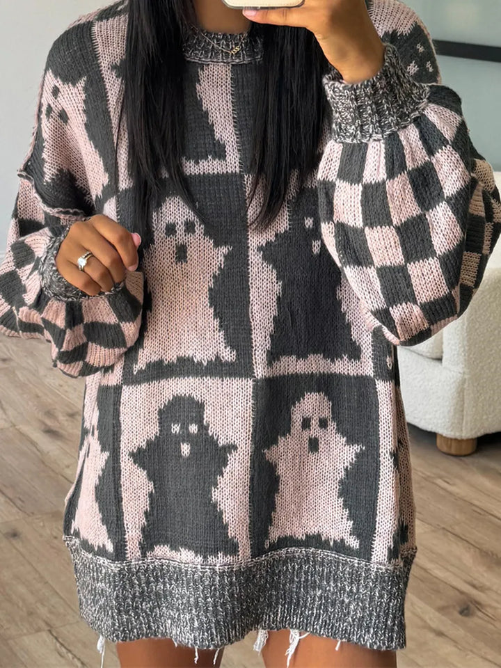 Ghost checkerboard oversized drop shoulder knit sweater
