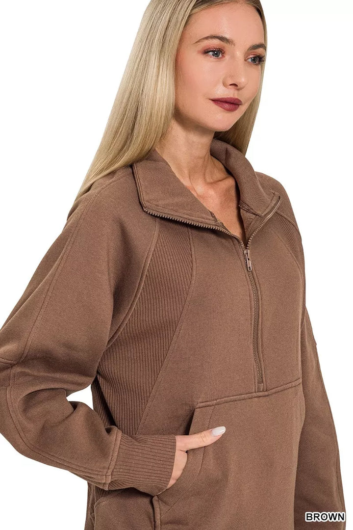 Half-zip fleece pullover with kangaroo pocket