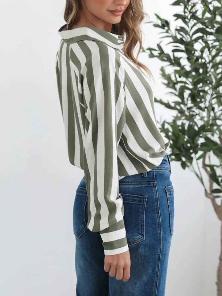 Striped long-sleeve button-down shirt with chest pocket