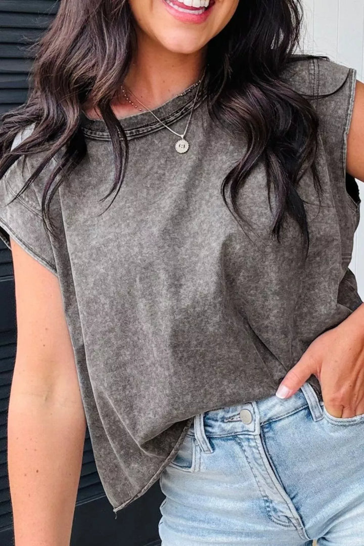 Mineral wash boxy cap sleeve cotton top