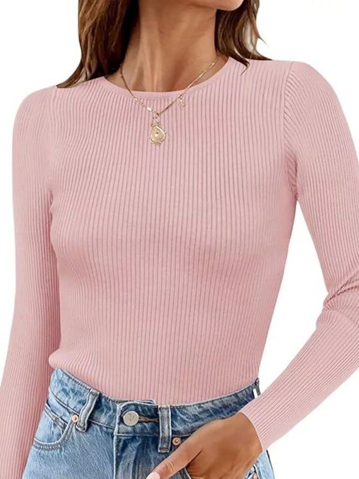 Ribbed knit slim-fit long sleeve crew top