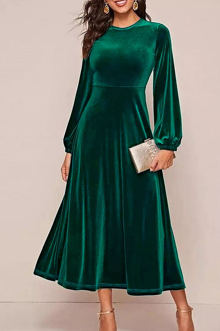 Velvet balloon sleeve mock neck maxi dress