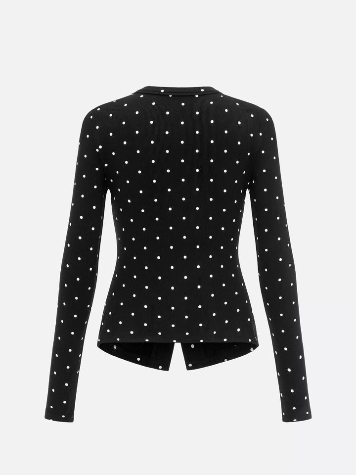 Polka dot ribbed knit button-down cardigan