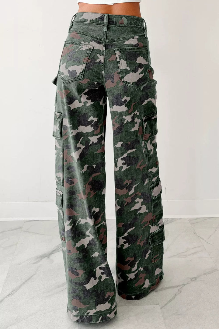 Camo print high-rise wide-leg cargo pants