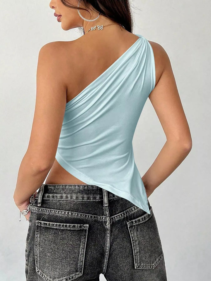 Fitted one-shoulder cami with asymmetric hem