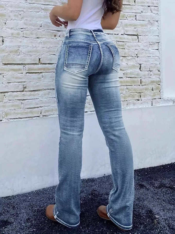 High-rise bootcut jeans with faded whiskering