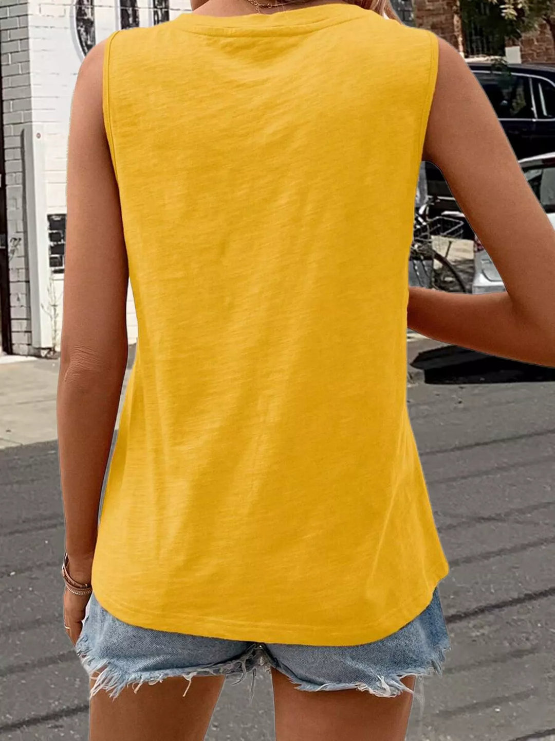 V-neck tank top with chest patch pocket