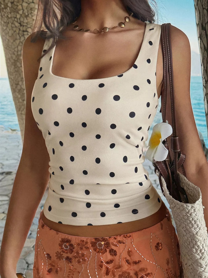 Polka dot scoop neck fitted tank top