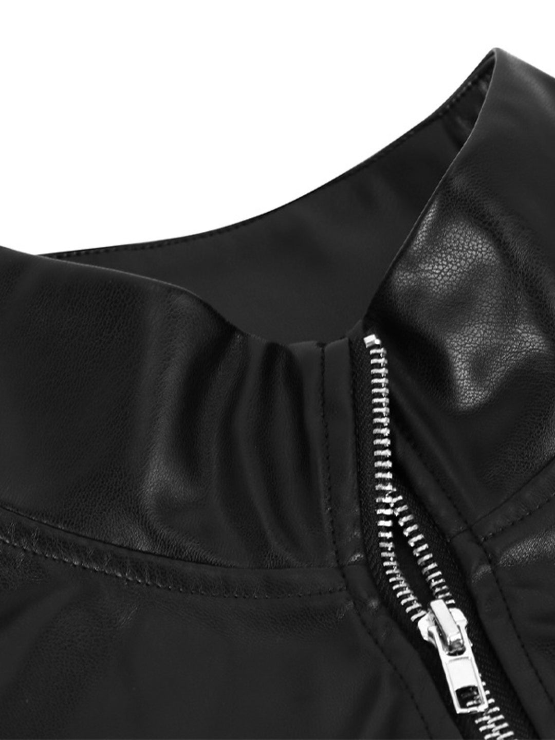 Fitted faux-leather jacket with stand collar and zip front