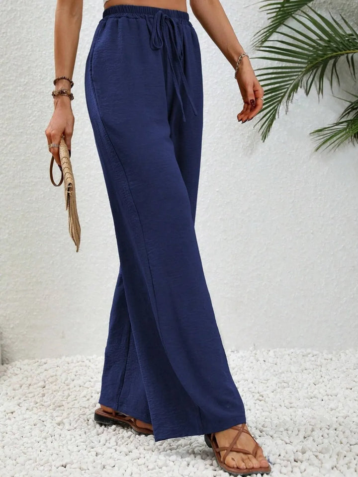 High-rise wide leg drawstring pants with pockets