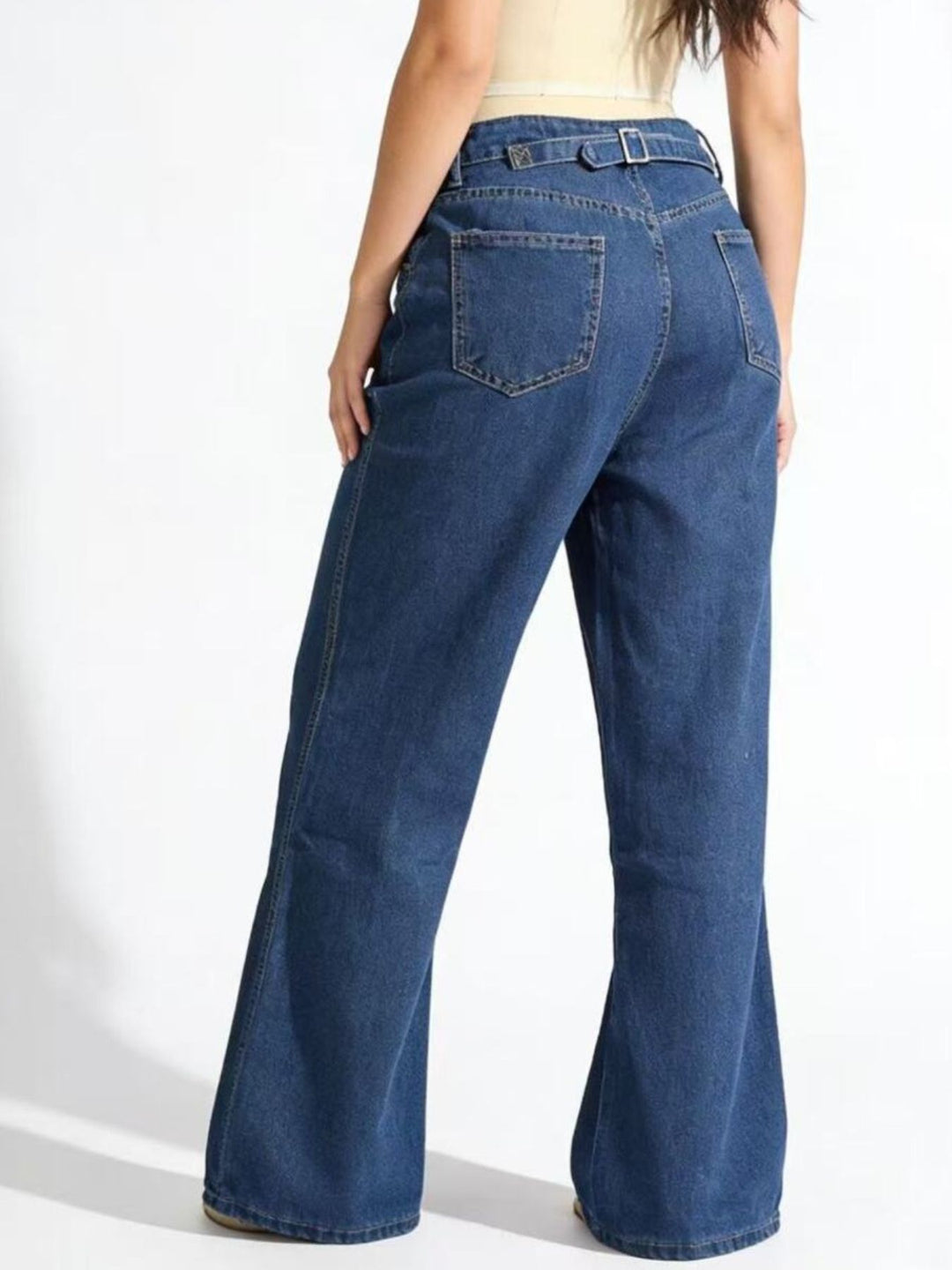 High-rise wide leg jeans with knee seam detail