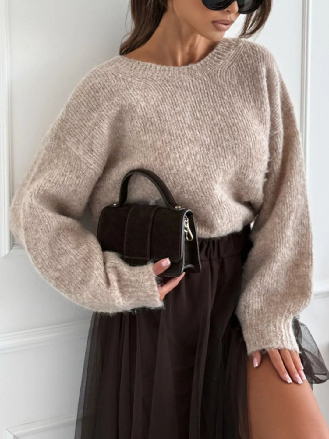 Leopard bow-back dropped-shoulder knit sweater