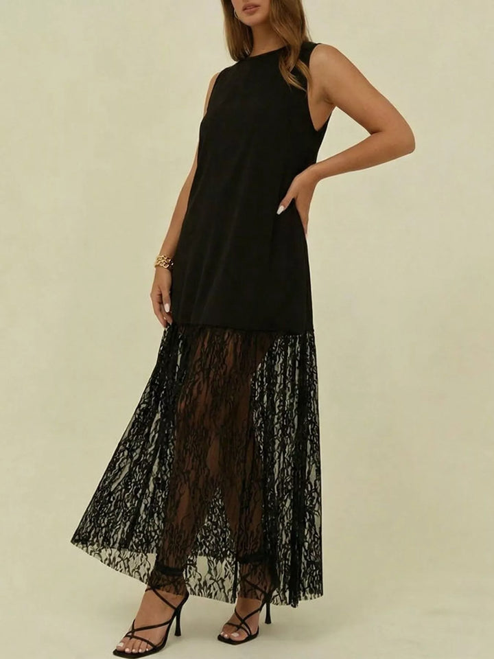 Plus Size Sleeveless Lace Trim Maxi Dress