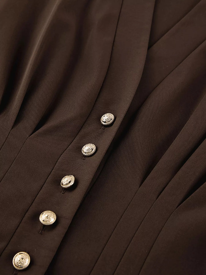 Button-front cinched-waist jacket with flared cuffs