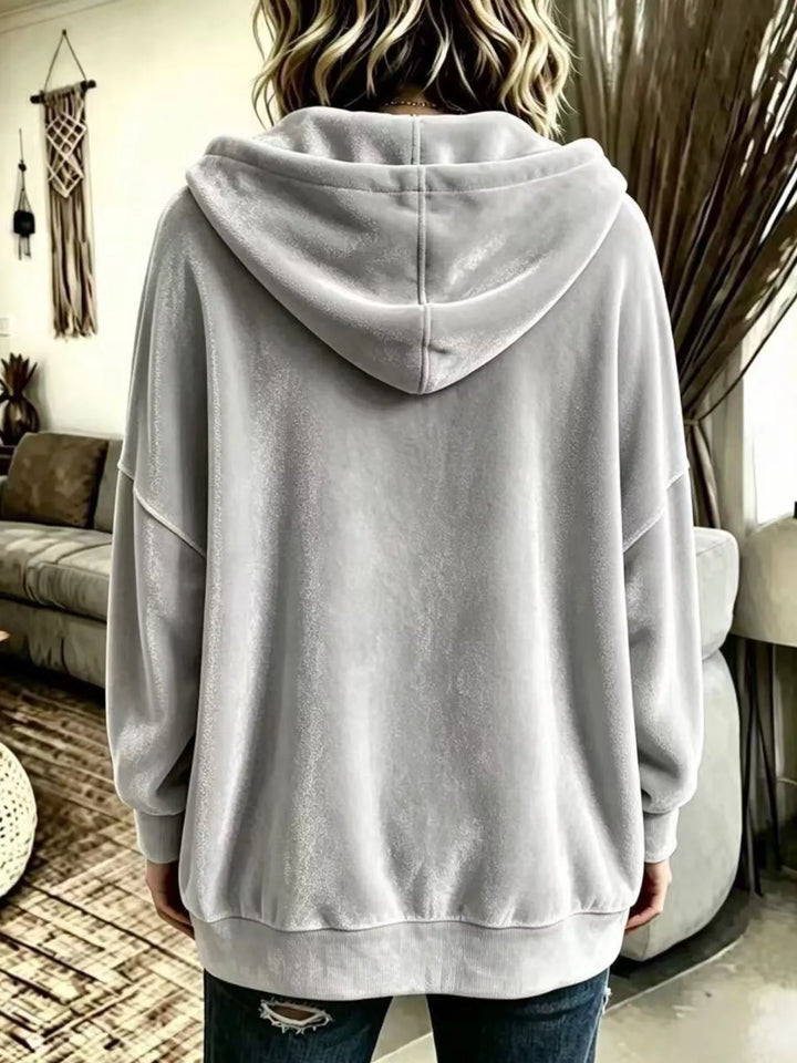 Oversized hooded button-up jacket with patch pockets