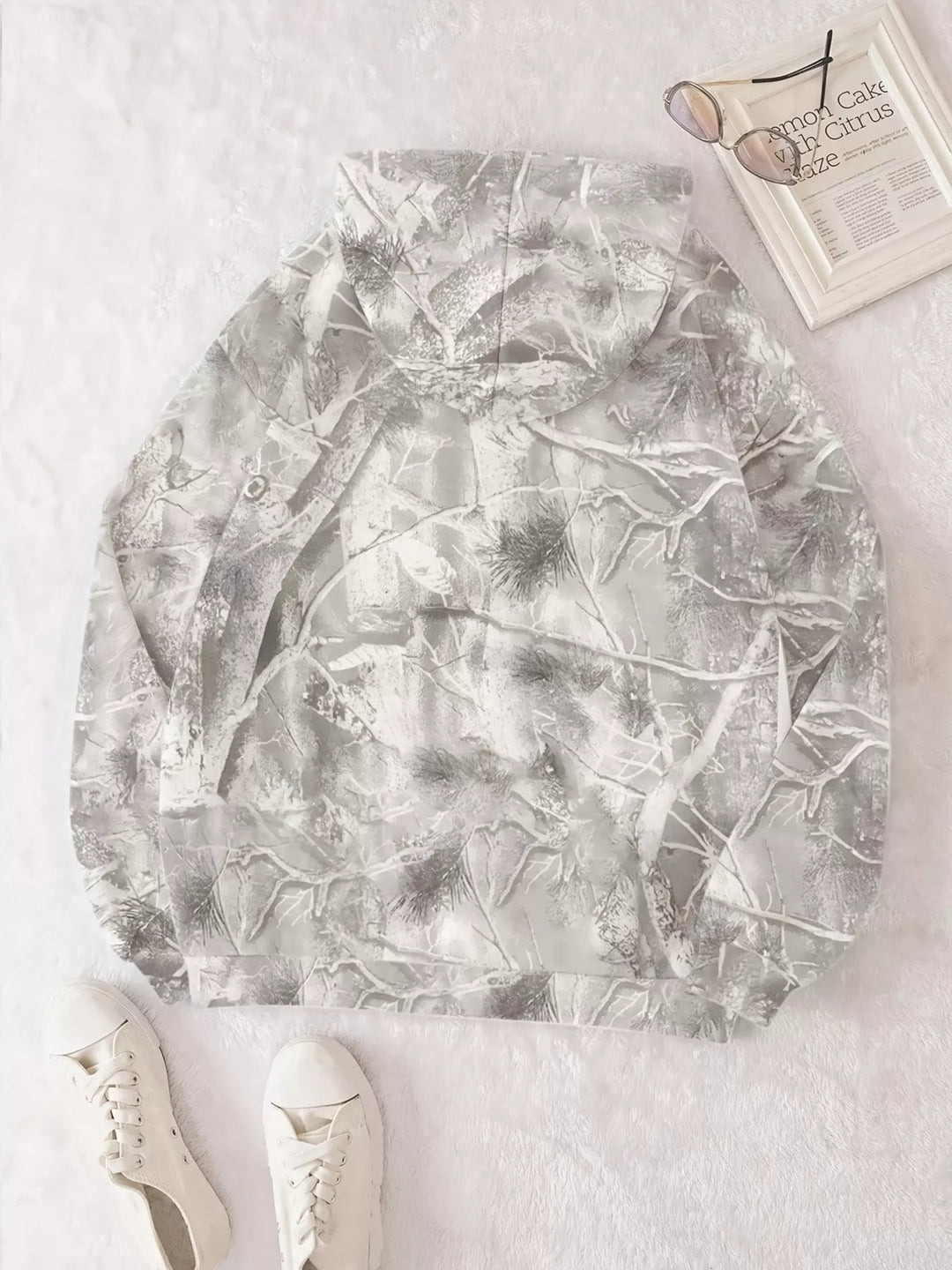 Oversized forest camo pullover hoodie with kangaroo pocket