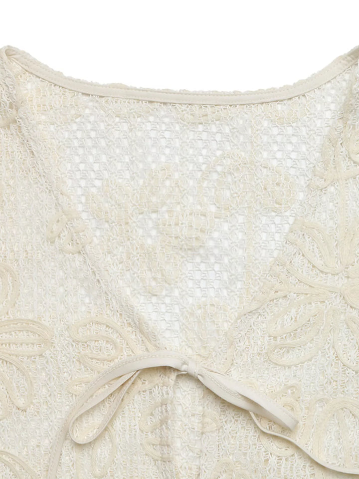 Floral lace tie-front crop top with plunge V-neck