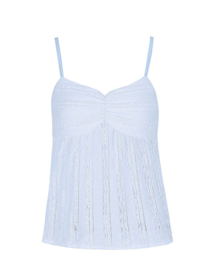 Light Blue Textured ruched sweetheart neck babydoll cami