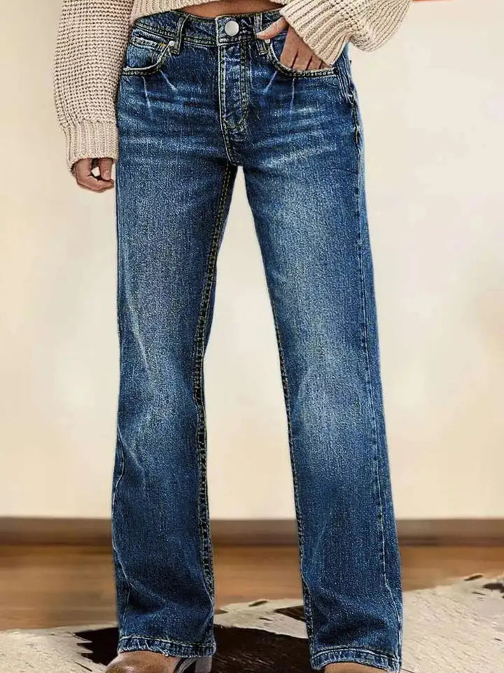 Dark Blue Vintage wash mid-rise straight leg jeans